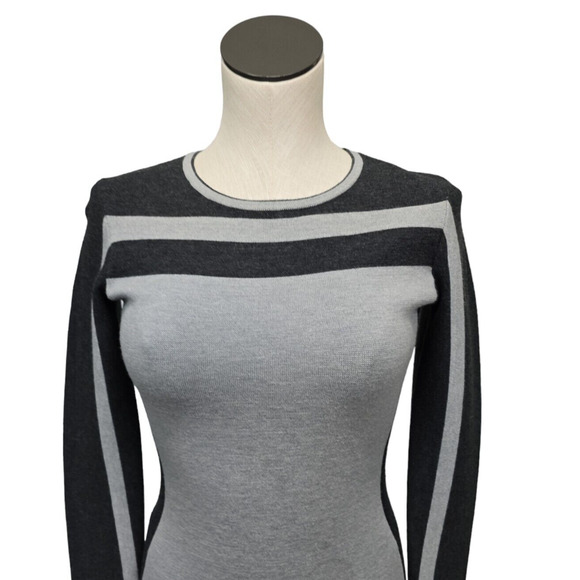 Athleta Black Gray Striped Wool Blend LS Knit Sweater Midi Dress Womens Size XS - Picture 7 of 12